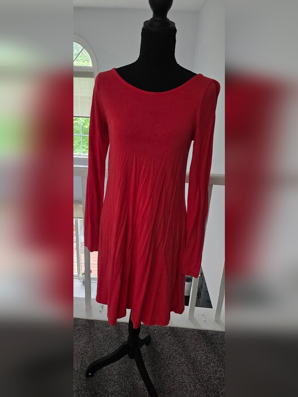Women's Long Sleeve Pink/Red Jersey Dress